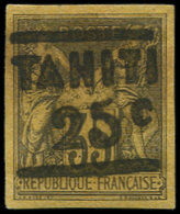 (*) TAHITI 3 : 25c. Sur 35c. Violet-noir Sur Jaune, Timbre RR, TB. C - Autres & Non Classés