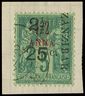 ZANZIBAR 32e : 2 1/2 Et 25c. Sur 1/2a. Sur 5c. Vert T VI Obl., Tirage 32, TB, R, Cote Maury - Storia Postale