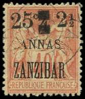 ZANZIBAR 58 : 25c. Et 2 1/2 Sur 4a. S. 40c. Orange, Obl., TB. J - Storia Postale