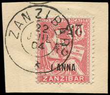 ZANZIBAR 64a : 25c. Et 2 1/2 Sur 1a. S. 10c. Rose, Surch. à éléments RENVERSES, Obl., TB. S - Lettres & Documents