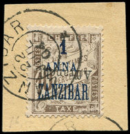 ZANZIBAR 69ab : 1a. Sur 10c. Brun, "Affrt" Au Milieu Du Timbre Et RENVERSE, Obl. S. Fragt, TB. S - Lettres & Documents