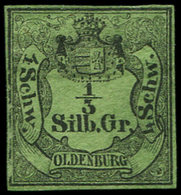 (*) ALLEMAGNE (ANCIENS ETATS) OLDENBOURG 1 : 1/3s. Noir Sur Vert, TB - Oldenbourg