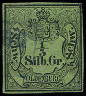 ALLEMAGNE (ANCIENS ETATS) OLDENBOURG 1 : 1/3s. Noir Sur Vert, Oblitéré, TB - Oldenbourg