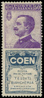 ** ITALIE PU 10 : 50c. Violet, Pub COEN En Bleu, RR, TB, Certif. Diena, Cote Et N° Unificato - Marcophilie