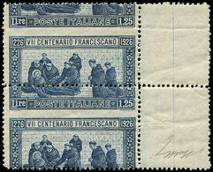 ** ITALIE 196Bg : 1l25 Bleu, Dent. 13 1/2, PAIRE Piquage A CHEVAL, RR Et TB, N° Et Cote Unificato, Certif. Diena Et Bola - Marcophilia