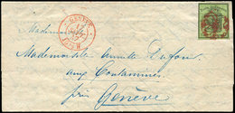 Let SUISSE 3 : 5c. Vert, Filet De Gauche Touché, Obl. Rosette Rouge Sur LAC, Càd Rouge GENEVE 17/9/47, TB - 1843-1852 Federal & Cantonal Stamps