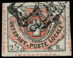 SUISSE 11 : 2 1/2r. Noir Et Rouge, Obl., Cote SBK 5400 FS, TB, Certif. Scheller - 1843-1852 Poste Federali E Cantonali