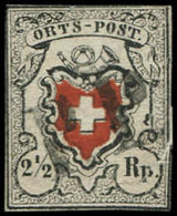 SUISSE 17 : 2 1/2Rp. Noir Et Rouge, Obl., Déchirure Réparée, Défx Mais Belle Présentation - 1843-1852 Federal & Cantonal Stamps