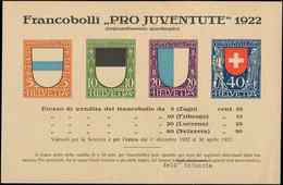 SUISSE 188/91 : Pro-Juventute 1922, Grands Formats Imprimés Sur Petit Feuillet De Présentation, TB - 1843-1852 Timbres Cantonaux Et  Fédéraux