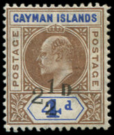 * ILES CAIMANES 20 : 2 1/2d. Sur 4p.  Brun Et Bleu, Très Rare Et TB. Br - Cayman (Isole)