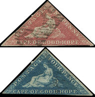 CAP DE BONNE-ESPERANCE 3/4 : 1p. Rouge Et 4p. Bleu, Obl., B/TB - Cap De Bonne Espérance (1853-1904)