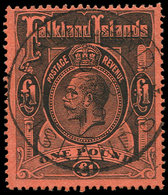 FALKLAND 36 : 1£. Noir Sur Rouge, Obl., TB - Falklandeilanden