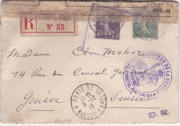 FRANCE    - CIRCULATED  AND REGISTERED COVER  TO  GENEVE - SUISSE -  SWITZERLAND - MILITARY CENSOR - Sonstige & Ohne Zuordnung