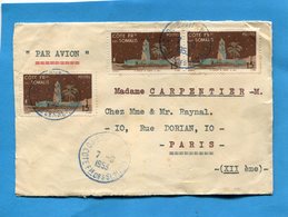 Marcophilie-lettre -Cote Des Somalis-cad Bleu Djibouti 1953 >Françe 3 Stamps N°280 - Covers & Documents