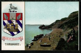 Ref 1303 - Super Early Coat Of Arms Postcard - Torquay Devon - Meadfoot Beach - Torquay