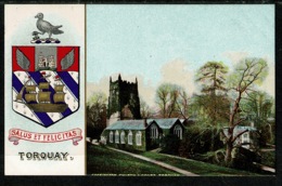 Ref 1303 - Super Early Coat Of Arms Postcard - Torquay Devon - Cockington Church & Court - Torquay