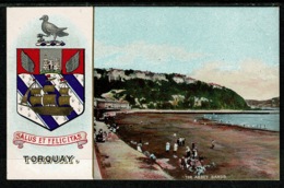 Ref 1303 - Super Early Coat Of Arms Postcard - Torquay Devon - Tor Abbey Sands - Torquay