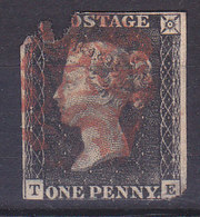 Grande Bretagne Victoria Filigrane Petite Couronne Black Penny 1p Noir N°1 Oblitéré Cote 325,00 Obli Carmin - Used Stamps