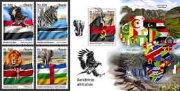 Angola 2019, African Flags, Lion, Eagle, Elephant, 4val In BF +BF - Francobolli