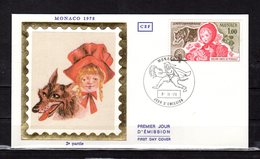 " CONTES DE PERRAULT : LE PETIT CHAPERON ROUGE " Sur Env. 1er Jour Sur Soie De MONACO De 1978. N°YT 1156 Parf état - Contes, Fables & Légendes