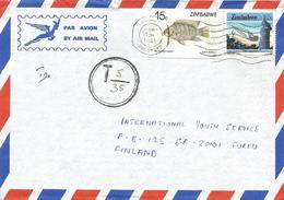 Zimbabwe 1989 Bulawayo Freshwater Red-breasted Tilapia Rendalli Underfranked Taxed Cover - Zimbabwe (1980-...)