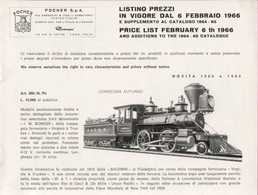 Catalogue POCHER 1964-65 Supplemento Al Catalogo Trains HO - Cannon - FIAT 130 1:32 + Price List LIT 6/2/1966 - Anglais