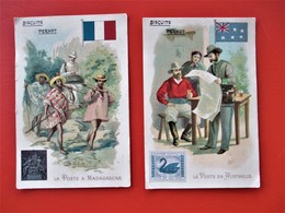 Lot De 2 Chromos Biscuits PERNOT- LA POSTE En AUSTRALIE & A MADAGASCAR - TBE - Pernot