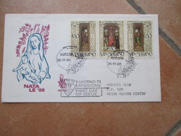 26.11.1986 NATALE Serie N.3 Valori Annullo Speciale Edizione Venetia Timbro Arrivo Al Verso - Cartas & Documentos