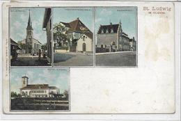 68 SAINT-LOUIS . ST-LUDWIG . 4 Clichés Couleur , Kirche , Töchterpenbiomat ,  édit :  , écrite En 1903  , état Extra - Saint Louis
