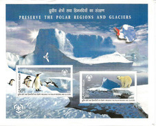 Protection Des Régions Polaires (Ours Blanc & Manchots) Bloc-feuillet Neuf ** De L'INDE/INDIA - Préservation Des Régions Polaires & Glaciers