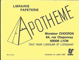 Buvard Publicitaire  Jamais Utilisé - Librairie-papeterie APOTHEME M. CHOCRON Rue Chaponnay Lyon   (JAUNE) - Papelería