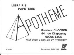 Buvard Publicitaire  Jamais Utilisé - Librairie-papeterie APOTHEME M. CHOCRON Rue Chaponnay Lyon   (BLANC) - Papierwaren