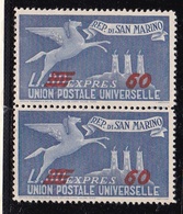 1947 San Marino Saint Marin ESPRESSO SOPRASTAMPATO 2 Valori 60L Su 30L (19) Coppia MNH** Express - Exprespost