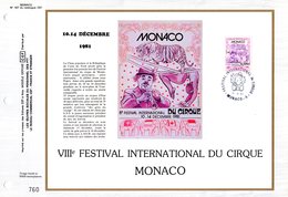 🎪 " 8éme FESTIVAL INT DU CIRQUE DE MONACO " Sur Feuillet CEF 1er Jour N°té De 1981 De MONACO. Parfait état. FDC - Cirque