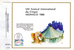 🎪 " 7éme FESTIVAL INT DU CIRQUE DE MONACO " Sur Feuillet CEF 1er Jour N°té De 1980 De MONACO. Parfait état. FDC - Cirque