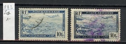 Algérie - Algerien - Algeria Poste Aérienne 1946-47 Y&T N°PA2 Et 2a  - Michel N°F252 (o) - 10f Avion Couleur Différente - Posta Aerea