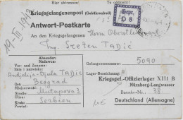 KRIEGSGEFANGENENPOST - 1943 - LETTRE De BELGRADE => PRISONNIER SERBE OFLAG XIIIB à NÜRNBERG ! - Prigionieri