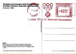 SAN MARINO - 1989 COMITATO OLIMPICO NAZIONALE SAMMARINESE - Ema Red Meter Su Cartolina 30° CONS - 950 - Altri