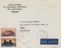 NOUVELLE CALÉDONIE - LETTRE PAR AVION S.A. MESSAGERIES AUTOMOBILES NOUMÉA 22.4.1955 POUR PARIS    /2 - Brieven En Documenten