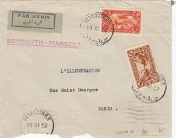 LIBAN  - DEVANT DE LETTRE PAR AVION BEYROUTH-MARSEILLE - BEYROUTH 18.11.1932 POUR PARIS  /1 - Storia Postale