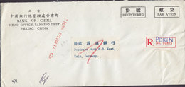 China Chine Par Avion BANK OF CHINA Registered Label PEKIN 1957 Cover Brief DEUTSCHE BANK, KÖLN Germany Arzt Soldat - Cartas & Documentos