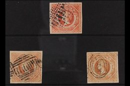NEW SOUTH WALES  1854-59 IMPERF 1s Diadem, Double Lined 12 Wmk, ALL The Three Listed Shades, Rosy Vermillion, Pale Red & - Autres & Non Classés