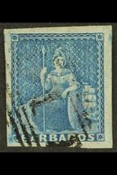 1852-5  (4d) Deep Blue, No Watermark, Blued Paper, Imperforate, SG 4, Very Fine Used, Four Huge Margins, A JUMBO Example - Barbades (...-1966)