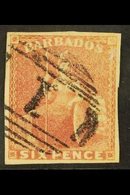 1858  6d Pale Rose Red Imperf, SG 11, 4 Clear Margins & Fine Used For More Images, Please Visit Http://www.sandafayre.co - Barbados (...-1966)