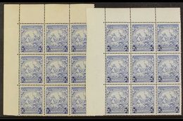 1938-44  2½d Ultramarine And 2½d Blue Badge Of The Colony, Matching Upper Left Corner Blocks Of Nine, Each Showing Mark  - Barbades (...-1966)