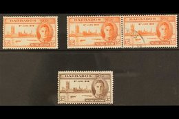 1946  Victory 1½d Red-orange Showing Two Flags On Tug, SG 262a, Fine Mint And Within A Cds Used Pair, 3d Brown Showing K - Barbades (...-1966)