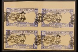 1946  10c Black & Ultramarine National Anthem (Scott 309, SG 446), Never Hinged Mint Marginal IMPERF BLOCK Of 4 With Dra - Bolivien