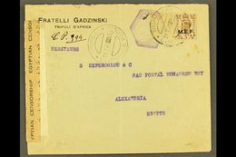 TRIPOLI  1943 Censored Commercial Cover To Egypt, Franked With KGVI 5d "M.E.F." Ovpt, Clear Tripoli 31.7.43 C.d.s. Postm - Africa Oriental Italiana