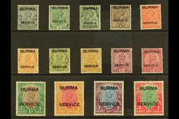 OFFICIALS  1937 KGV Stamps Of India Opt'd Set, SG 01/014, Fine Lightly Hinged Mint, 1r Short Corner Perf & 2r With Light - Burma (...-1947)