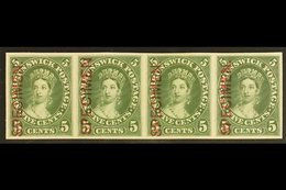 1860  5c Green IMPERF PROOF STRIP OF FOUR On Thick Card With "SPECIMEN" Overprint Types B, D, B & C In Red. A Beautiful  - Sonstige & Ohne Zuordnung